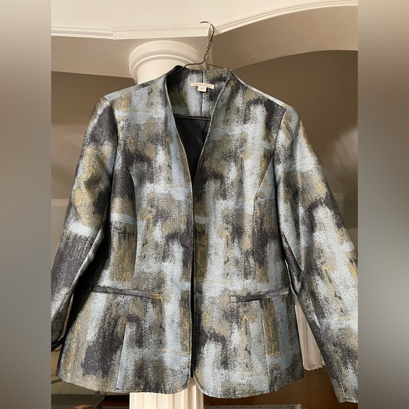 Jackets & Blazers - Cold water Creek women’s size L , open blue, black and yellow Jacquard Jacket